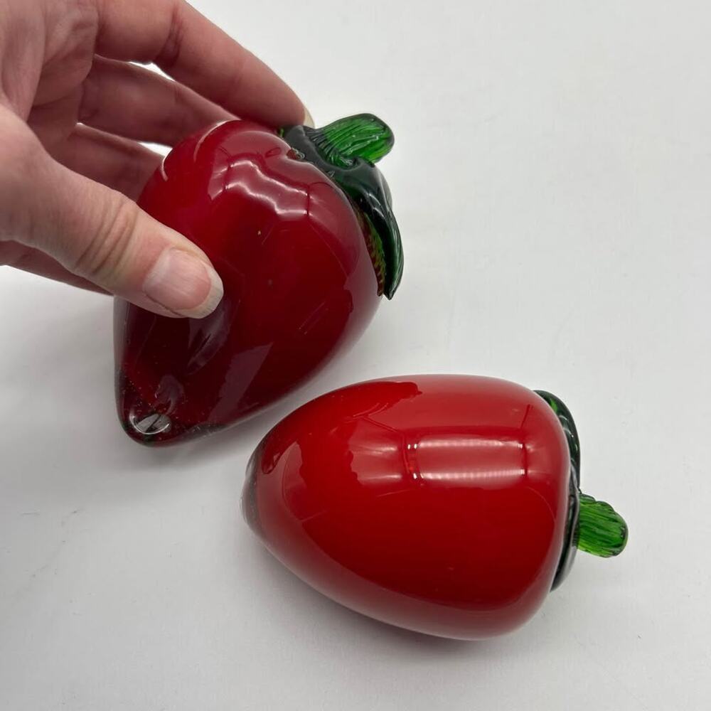 Set Of 2 Red Peppers Vintage Murano Style Art Glass Hand Blown Vegetable fruit